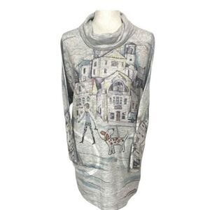 Inoah Womens Gray Ritual Urban Scene Loose Cowl Neck Sweatshirt Size Small